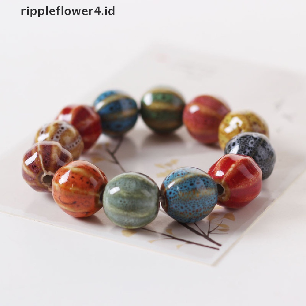 {rippleflower4.id} Gaya Etnik Fashion Glasir Keramik Manik-Manik Dainty Bracelets Strand Bracelet Multicolor Elastis Loves'Kado 1biji~