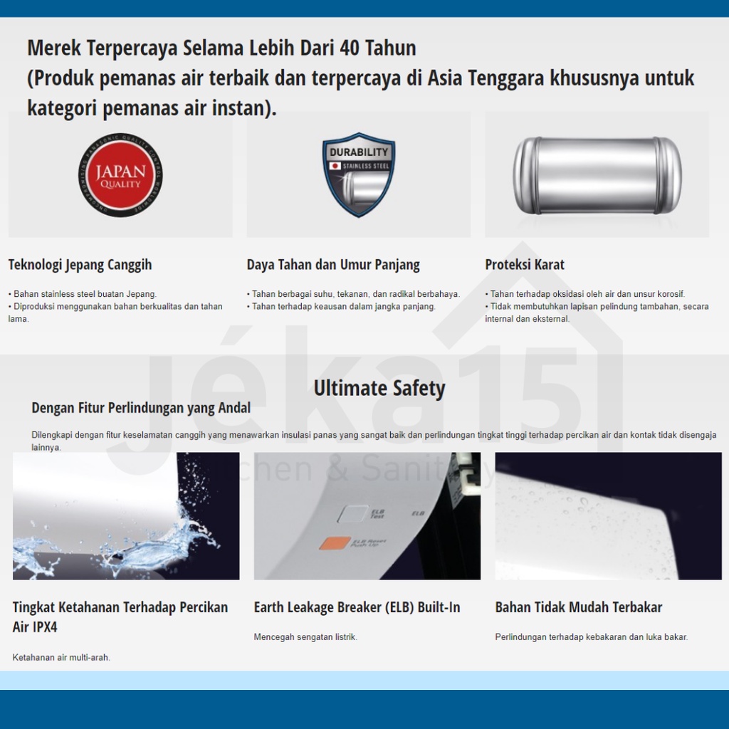 WATER HEATER LISTRIK | PEMANAS AIR LISTRIK | PANASONIC DH-15HCMRW