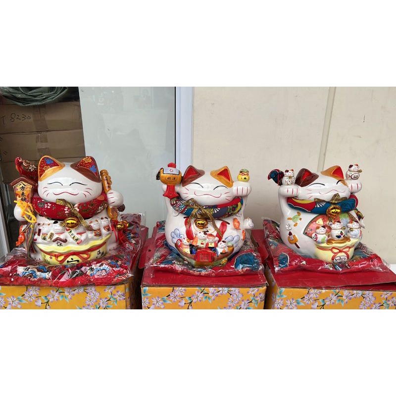 Manekineko Jumbo Keramik 36cm / Lucky Cat Beckoning Cat Fortune Cat Ceramic / Kucing Hoki Keramik Jumbo / Manekineko Keramik Jumbo