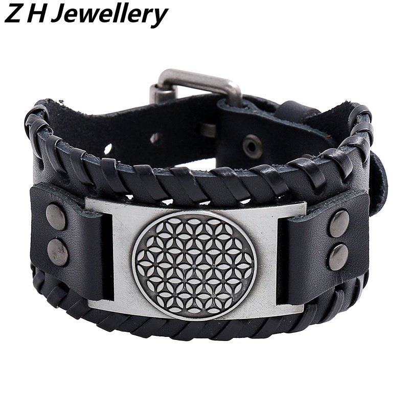 [Z H Jewelry] Viking Fashion Pria Kulit Anyaman Gelang Stainless Steel/Aksesoris Perhiasan Pesta 18.5CM~21.5CM