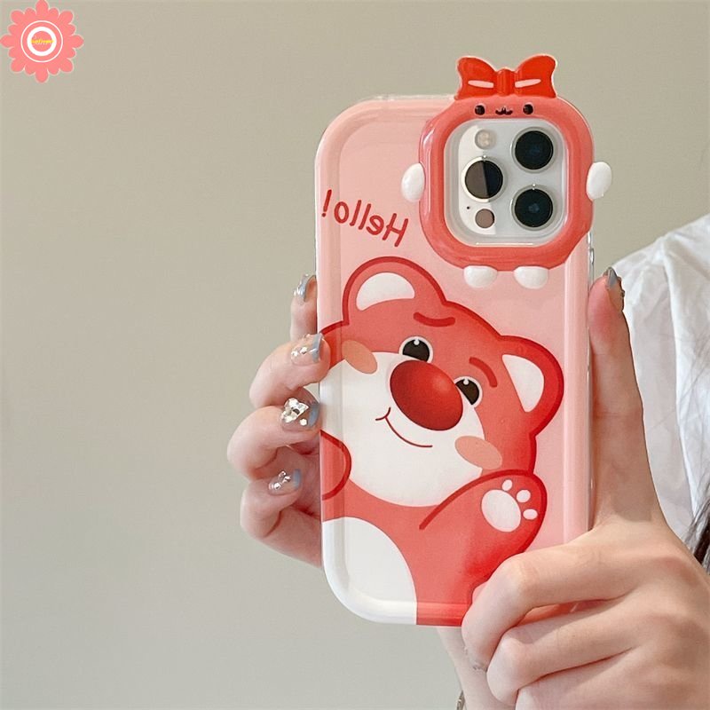 Case Compatible for iPhone 11 7 6s 8 6 Plus 13 14 12 Pro Max XR XS Max 14 Plus X SE 2020 Cute 3D Bow-knot Little Monster Lens Cartoon Strawberry Bear Lotso Sweet Soft Cover