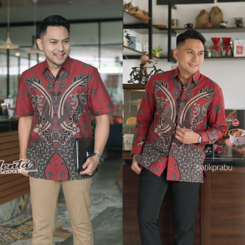 Baju Kemeja Batik Pria Cowo Lengan Pendek Seragam Merah BG49