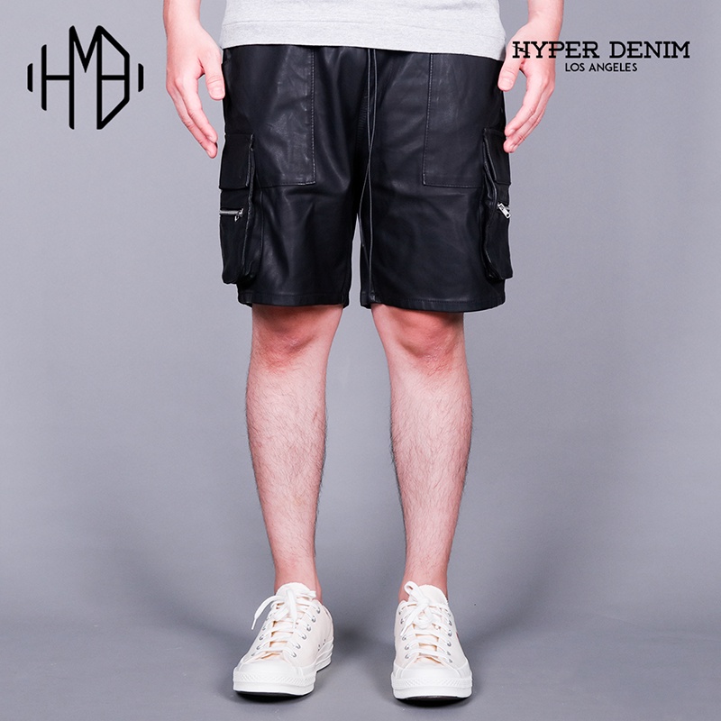 Hyperdenim Leather Cargo Shorts Black