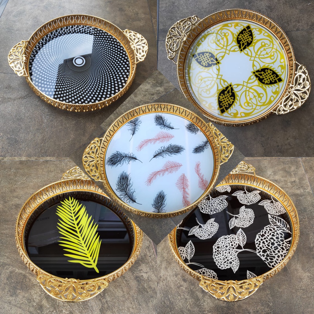 Hiasan Nampan Pernikahan / Dekorasi Rumah Tangga Nampan Gold Bulat