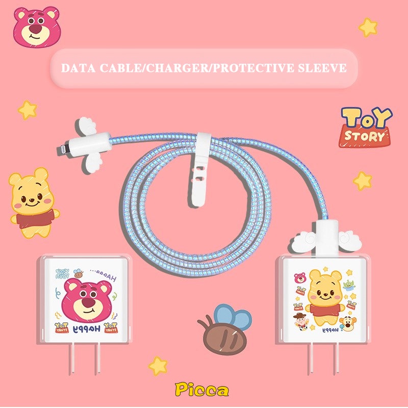 Casing Kompatibel Untuk Apple 18 /20W Adaptor Charger Case Kabel USB Spring Line Wrap Protector Data Line Cord Atur Lilitan Kawat Ikat Pola Kartun Lucu Lembut TPU Cover