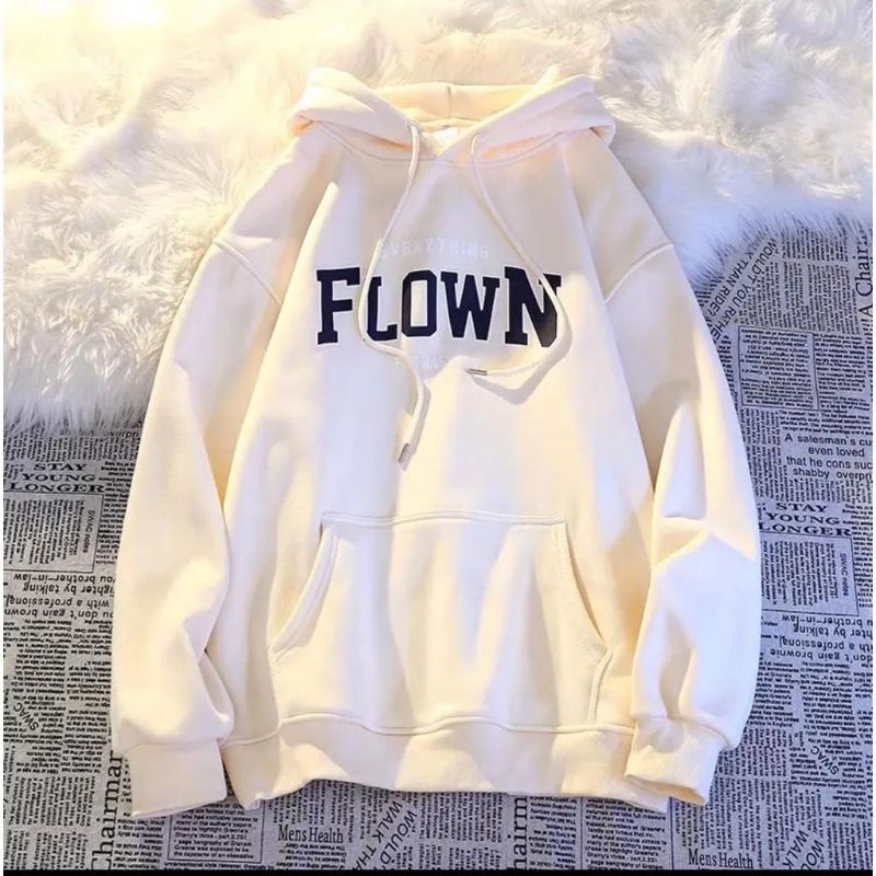 Hoodie FLOWN Sweater Jacket Jumper Pria Wanita Oversize Korean Style Fashion Outfit Kasual Santai Look Kekinian