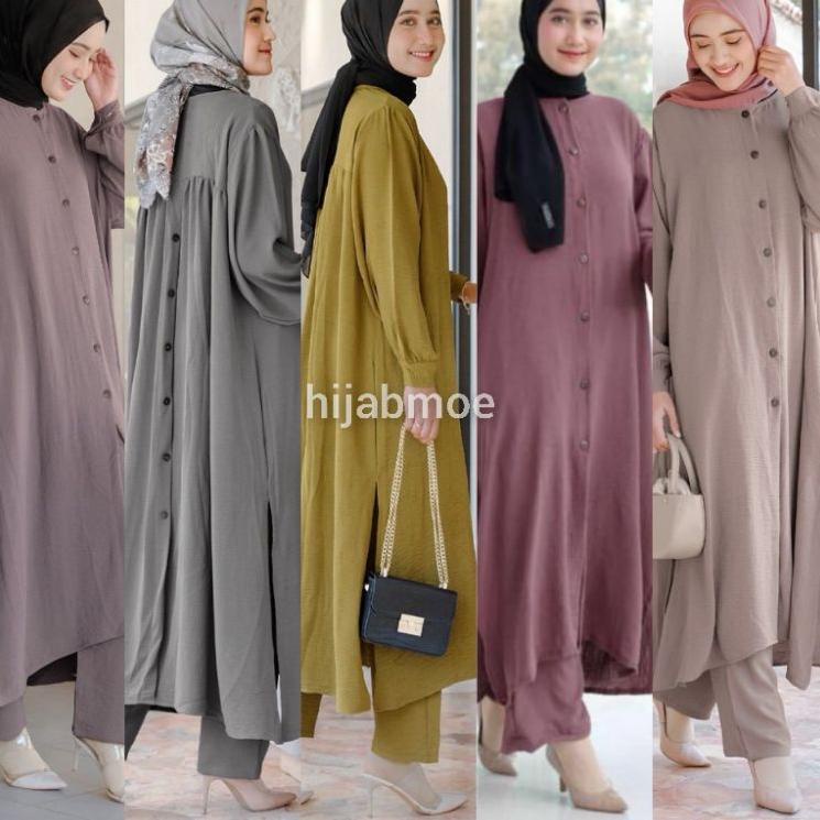 Hot Sale Vente Daily Divya Oneset / Setelan Muslim Wanita Long Tunik Full Kancing LD 116 / One Set J