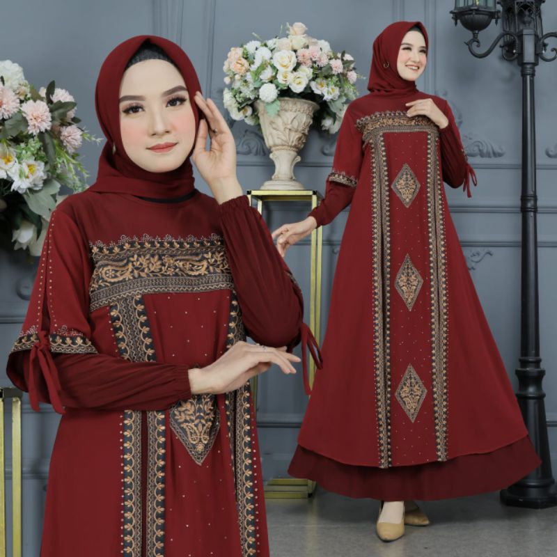 GAMIS ABAYA TURKEY BORDIR COKLAT PRINCESS MEWAH