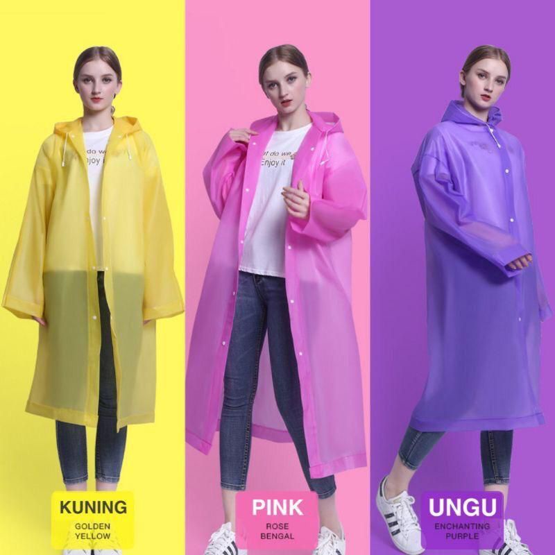 Jas Hujan EVA Transparan Terusan Poncho Dewasa Pria Wanita Mantel Model Korea Rain Coat