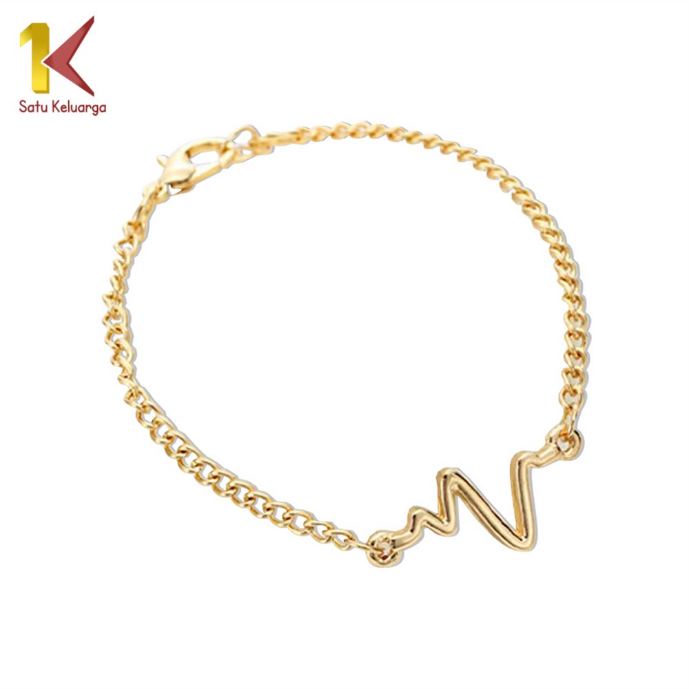 Satu Keluarga Gelang Rantai Bentuk Denyut Jantung K82 Aksesoris Gelang Zigzag Nadi Pria Wanita Korea