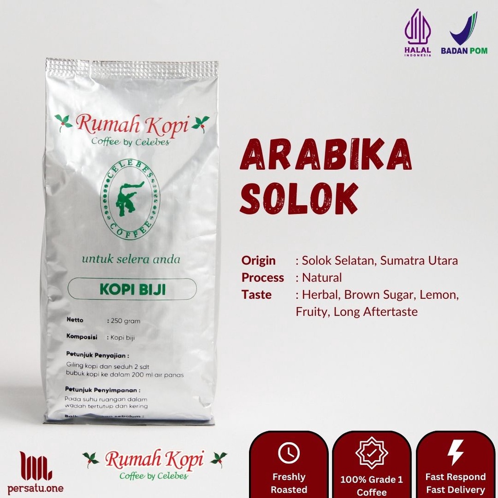 

Kopi Arabika Solok Biji/Giling Halus/Medium | CELEBES COFFEE | Kemasan 100, 250, dan 500 gram