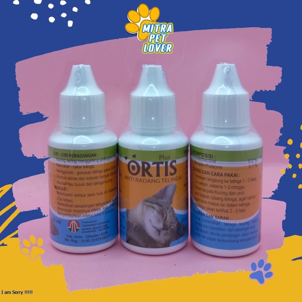 TETES TELINGA UNTUK KUCING - ORTIS CAT DROP 30ML - ANTIBIOTIK ATSI KUPING BERNANAH GATAL INFEKSI PADA KITTEN MURAH ASLI GARANSI KUALITAS ORIGINAL - PET ANIMAL HEALTHCARE &amp; VETERINARY TAMASINDO OBAT KESEHATAN &amp;  VITAMIN TERNAK HEWAN  MITRAPETLOVER