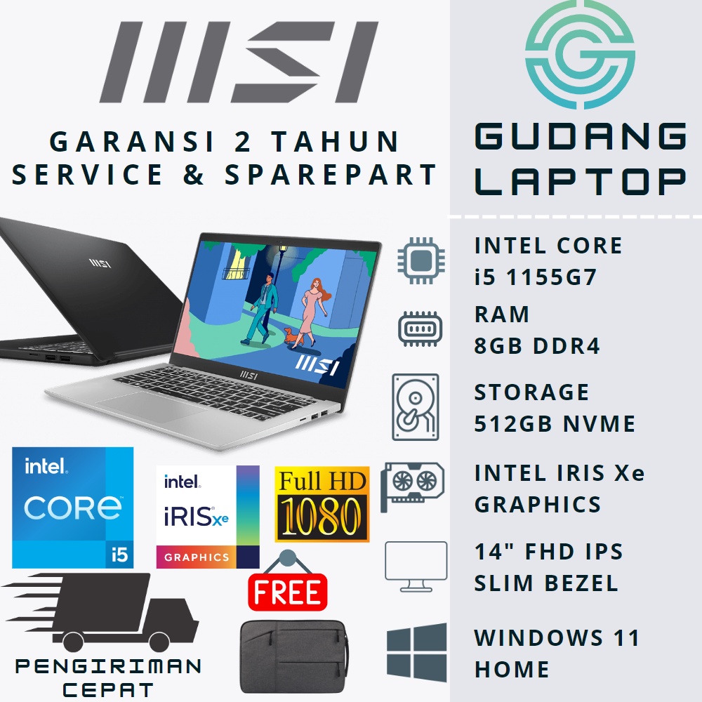 LAPTOP DESIGN MSI MODERN 14 C11M i5 1155G7 8GB 512GB IRIS XE FHD IPS WIN 11