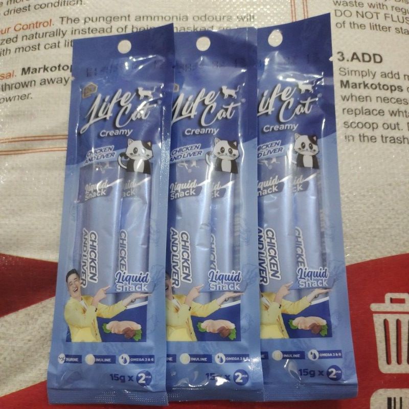 LIFE CAT LIQUID CREAMY SNACK KUCING CHIKEN AND LIVER 15GR X 2PCS