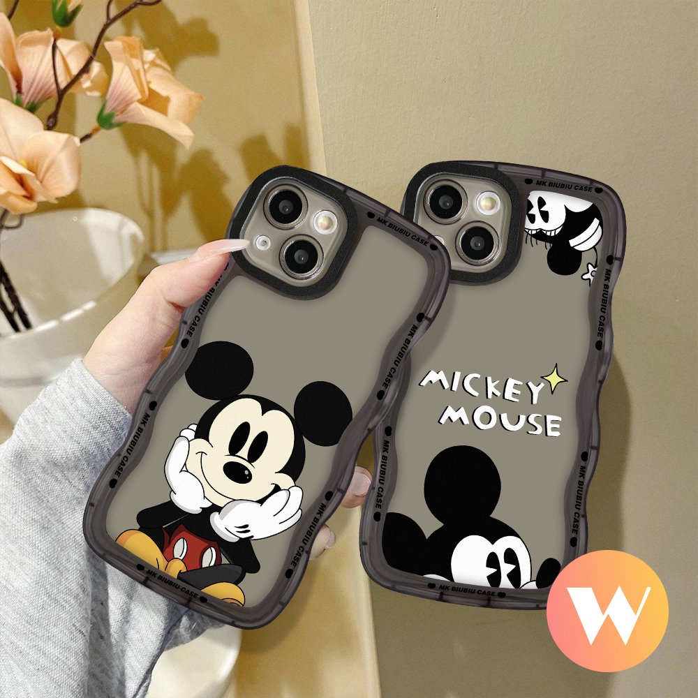 Cute Disney Mickey Mouse Case OPPO A17 A95 A16 A53 A55 A3s A12 A76 A15 A5 A9 A77 A74 A5s A1k A77s A54 A96 A57 A16s A7 A16K A17K A52 Reno 7Z 7 8Z 6 8 Wavy Edge Soft Tpu Couple Cover