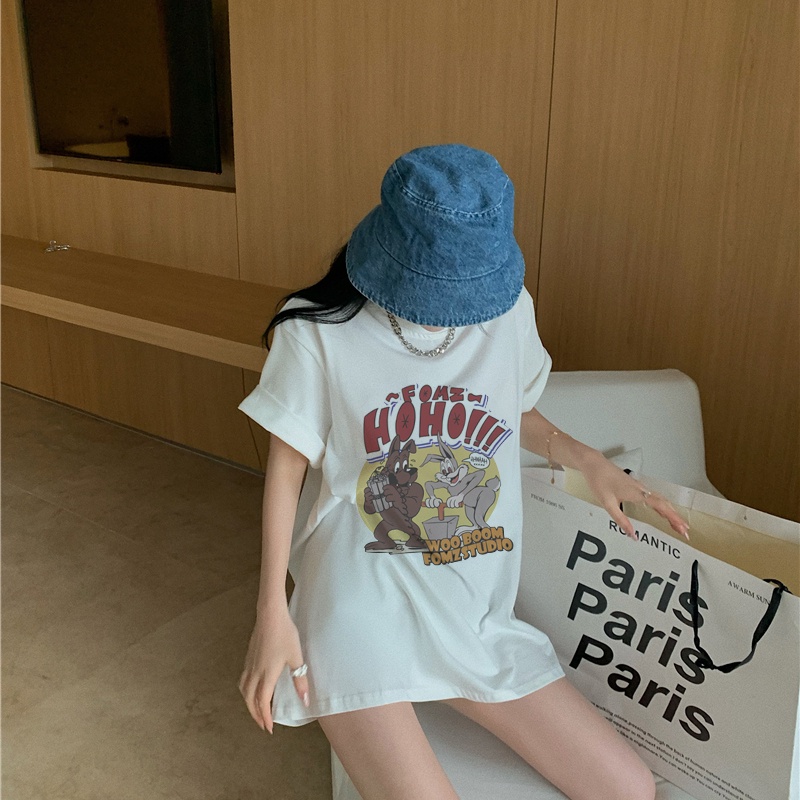 Print T-shirt Kaos Lengan Pendek Cartoon Anime Rabbit Dog Atasan Wanita Korean Style