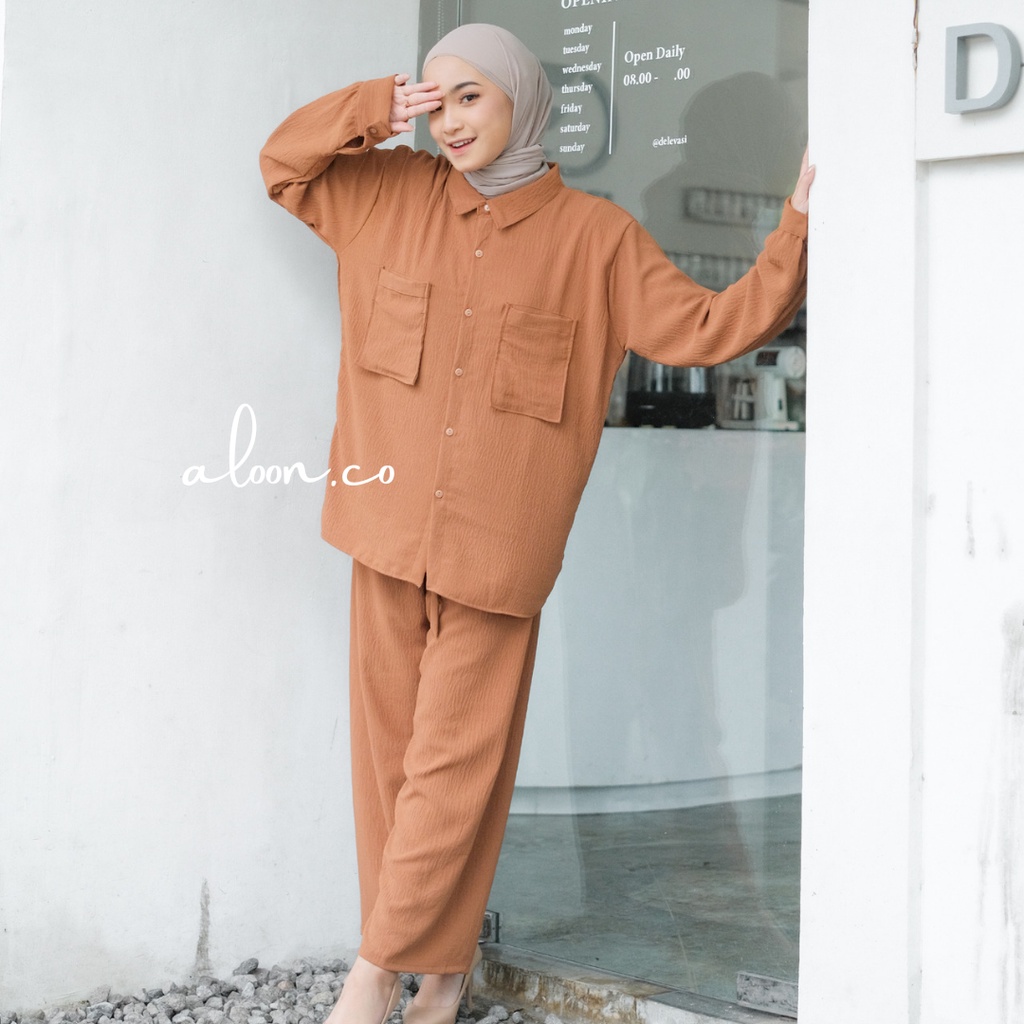 Asya One Set Oversize Bahan Crinkle Airflow Busui Friendly – Baju One Set Wanita Korean Style Jumbo