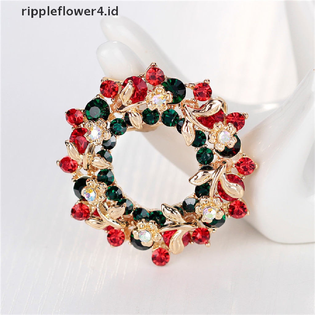 {rippleflower4.id} Perhiasan Kristal Panas Bulat Garland Natal Bros Pin Hadiah Pesta Santa Claus~