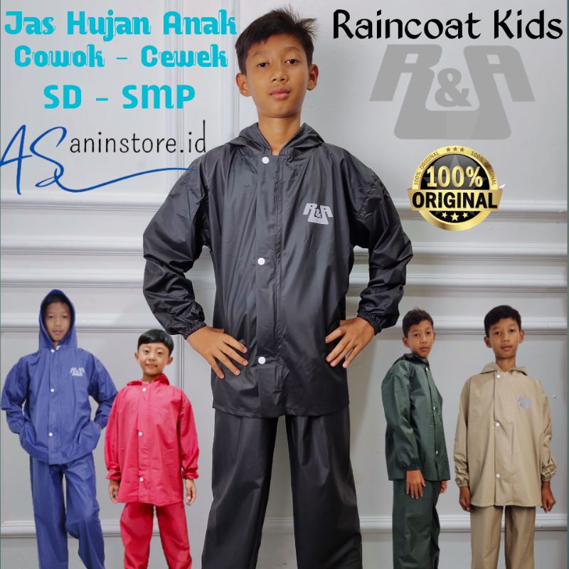 Jas Hujan anak Setelan Celana SD SMP Ukuran M L XL | Jas Hujan Anak Sekolah SD-SMP Perempuan dan Laki laki Full Set jaket Celana