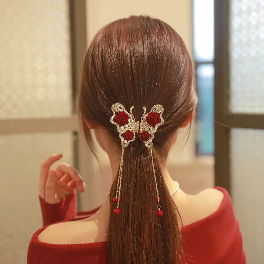 Alloy Berlian Imitasi Jumbai Jepit Rambut Gadis Fashion Kupu-Kupu Rambut Klip Alloy Hair Claw Wanita Aksesoris Rambut