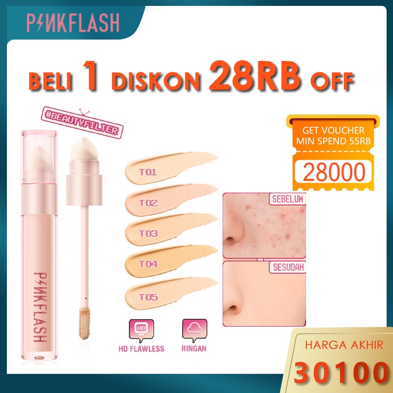 PINKFLASH #BeautyFilter HD Flawless Burden-free 2-in-1 Liquid Concealer Breathable Non-cakey With Sponge Brush Tool