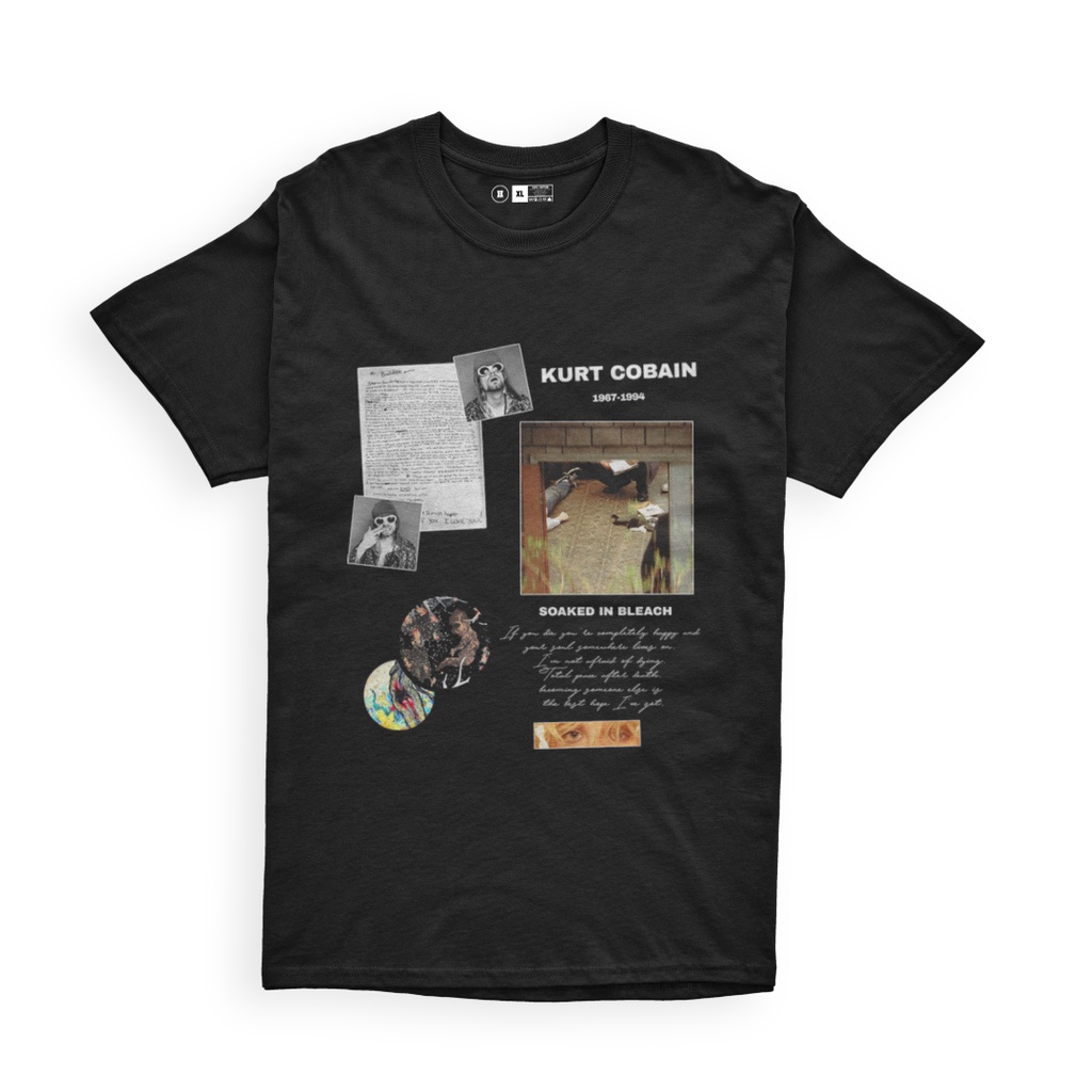 Kaos Kurt Cobain "SOAKED IN BLEACH" Nirvana T Shirt 100% Cotton Nirvana Original