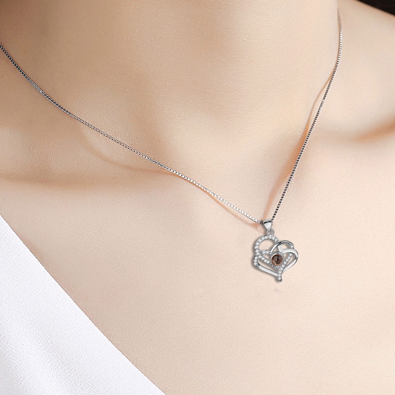 Rose Gold 100bahasa I Love You Proyeksi Liontin Kalung Cinta Romantis Memori Pernikahan Kalung Untuk Wanita