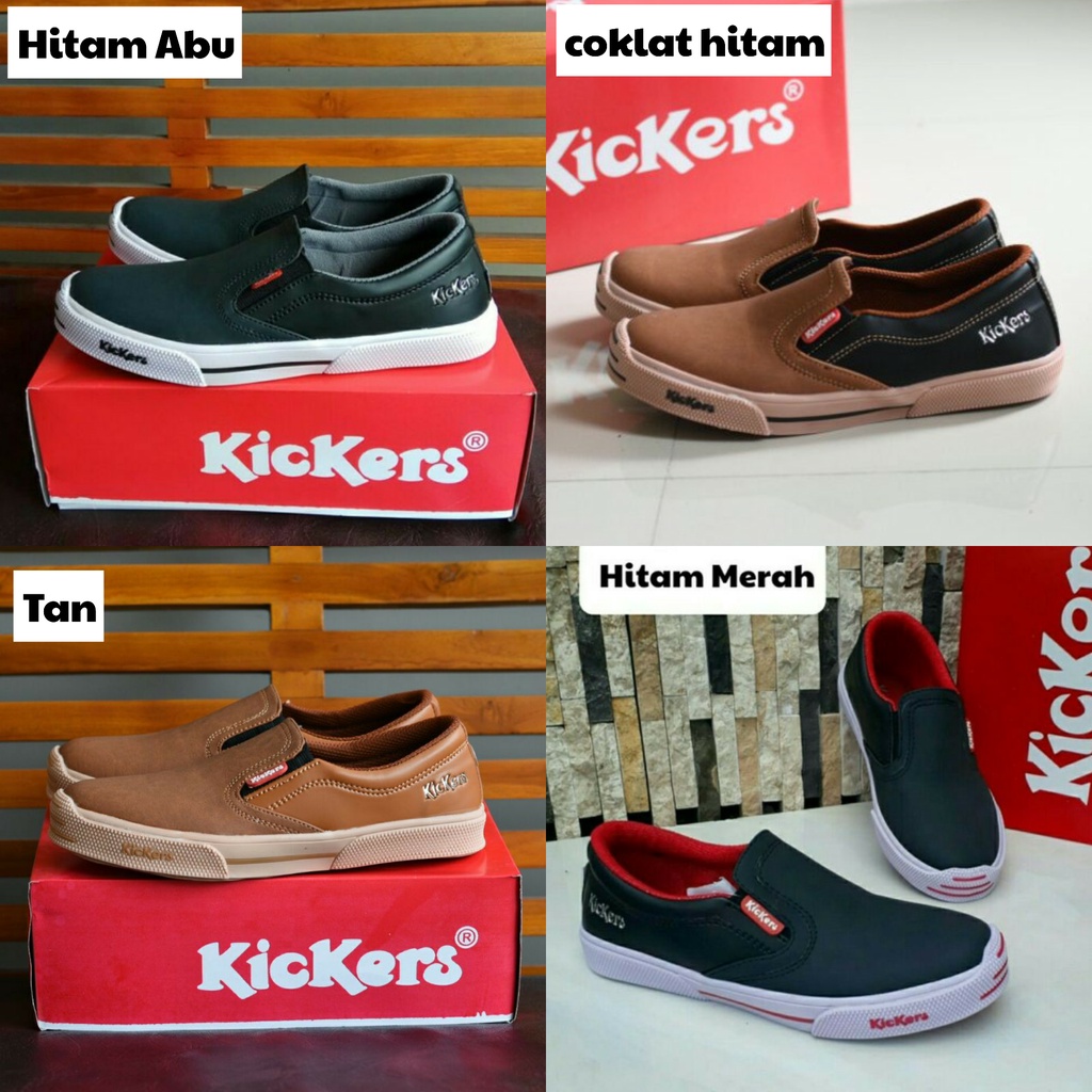SEPATU KICKERS MX ONE SLIP ON SLOP HITAM COKLAT TUA TAN CASUAL SANTAI PRIA KERJA SEKOLAH TANPA TALI