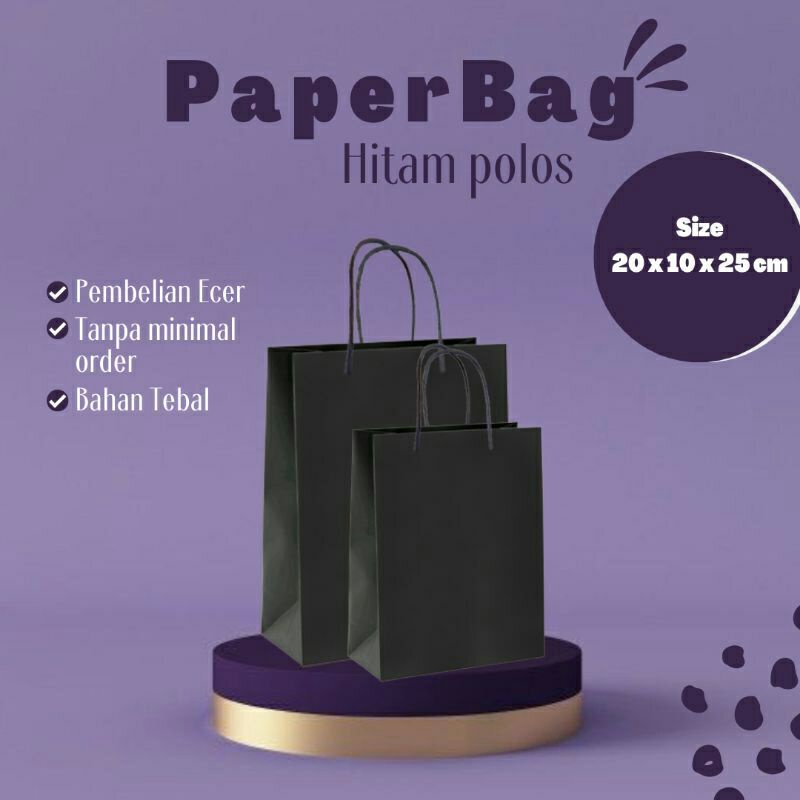 PAPERBAG hitam polos ukuran  20x 10x25 cm cocok untuk produk hampers gift hexa