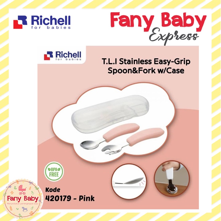 RICHELL TLI STAINLESS STEEL EASY-GRIP SPOON &amp; FORK WITH CASE / R-420179/80/81