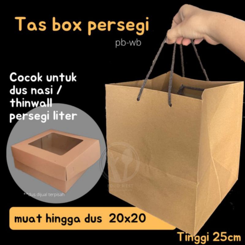 PAPER BAG DUS NASI PAPER BAG DUS 20X20 GOODIE BAG TAS KERTAS COKLAT DUS HANTARAN DUS PERSEGI UNTUK DUS 20X20 18X18 TALI KAIN TAS KERTAS