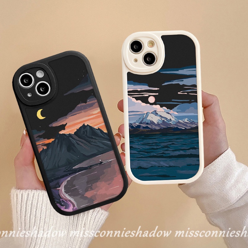 IPHONE Couple Case Kompatibel Untuk Iphone7 8 6 6s Plus XR 11 Pro Max13 12 14 Pro MAX 7Plus 8Plus X XS MAX SE 2020s Salju Gunung Sunset Pemandangan Lembut TPU Lovers Case