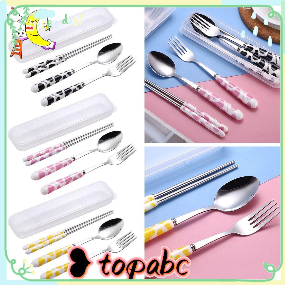 Top Cutlery Set Anak Motif Sapi Reusable Ceramic Handle Alat Makan Set