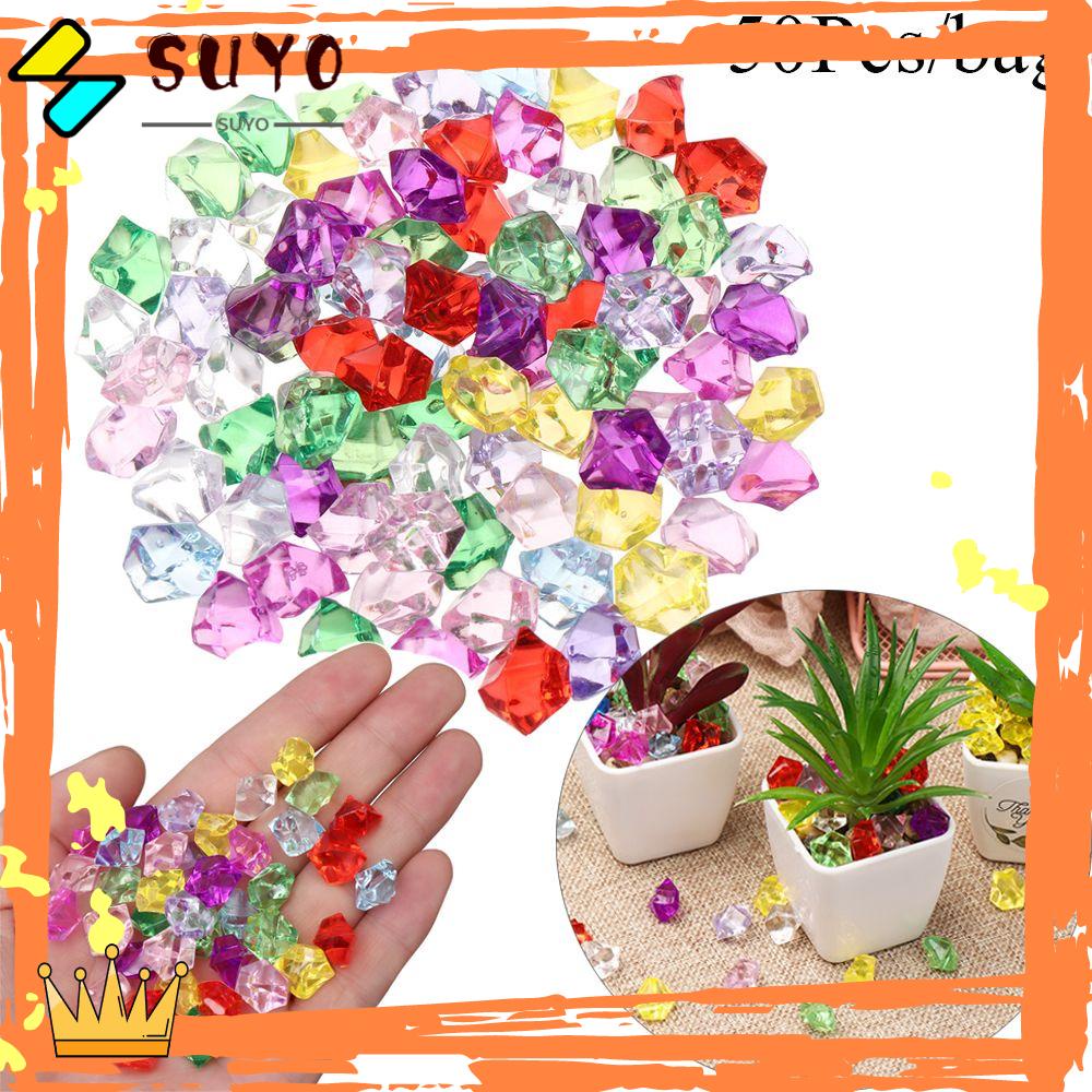 Suyo 50Pcs/bag Batu Buatan Taman Rumah Confetti Pernikahan Ornamen Warna-Warni Tangki Ikan Dekorasi Aquarium Landscape Kerikil