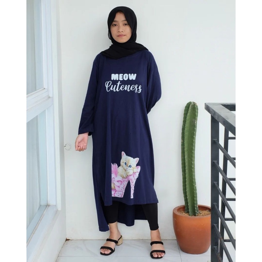 MEOW MIDI DRESS BAHAN KAOS KATUN COMBED 24s MOTIF POLOS APLIKASI SABLON UKURAN M L XL XXL LD 100  - 120 CM MIDI DRESS WANITA TERBARU 2023 KEKINIAN LONG TUNIK JUMBO BAJU KAOS OVERSIZE LENGAN PANJANG GAMIS MIDI DRESS CASUAL PREMIUM