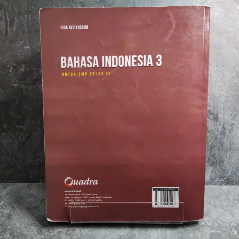 Buku Bahasa Indonesia kelas 9, IX, SMP, Quadra, KTSP 2006, Idda Ayu Kusrini.