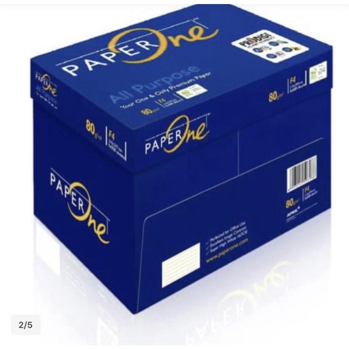 

Paper One F4 80 Gr/1 Box/5 rim/ kertas HVS/ Gosend / Grab Max : 2 Box