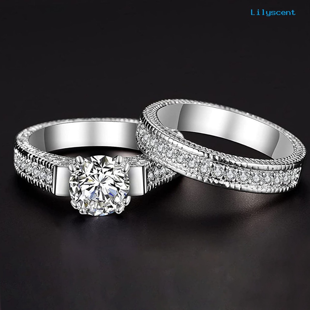 [LS]2Pcs Cincin Couple Bentuk Geometri Cubic Zirconia Pria Wanita Shiny Semua Pertandingan Rings Untuk Pernikahan