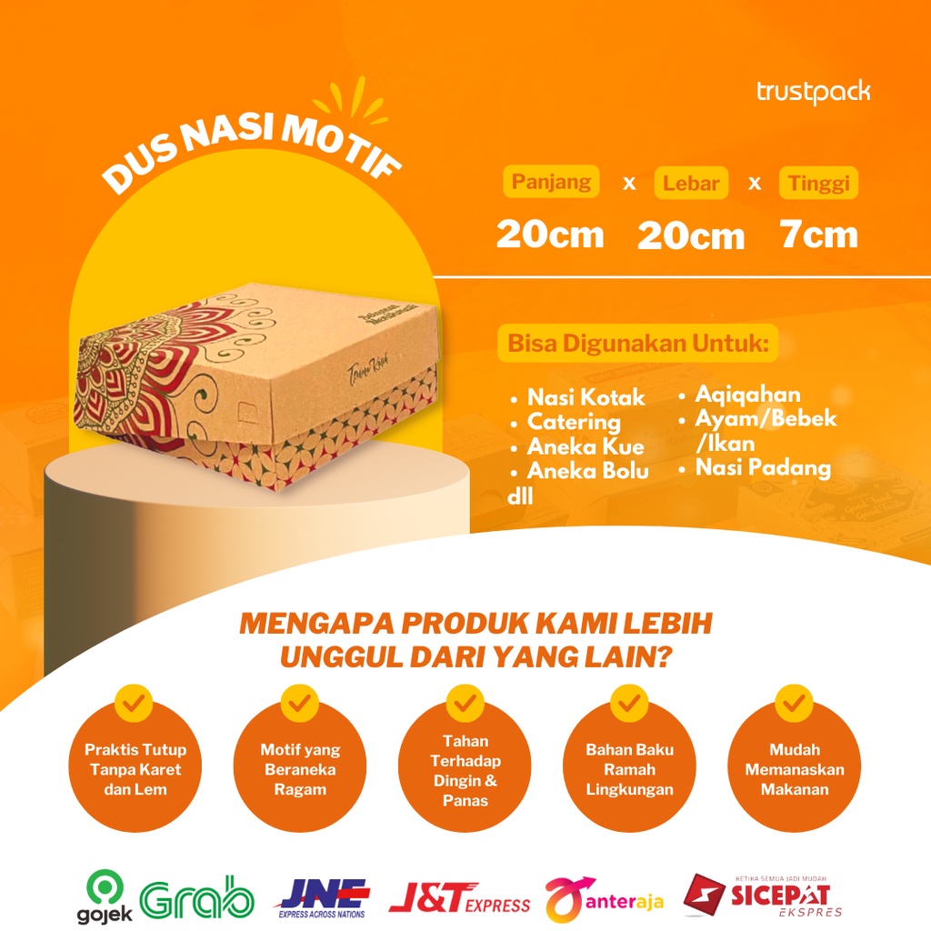 DUS NASI 20x20 MOTIF BOX KOTAK NASI KRAFT PAPER COKLAT MURAH TEBAL