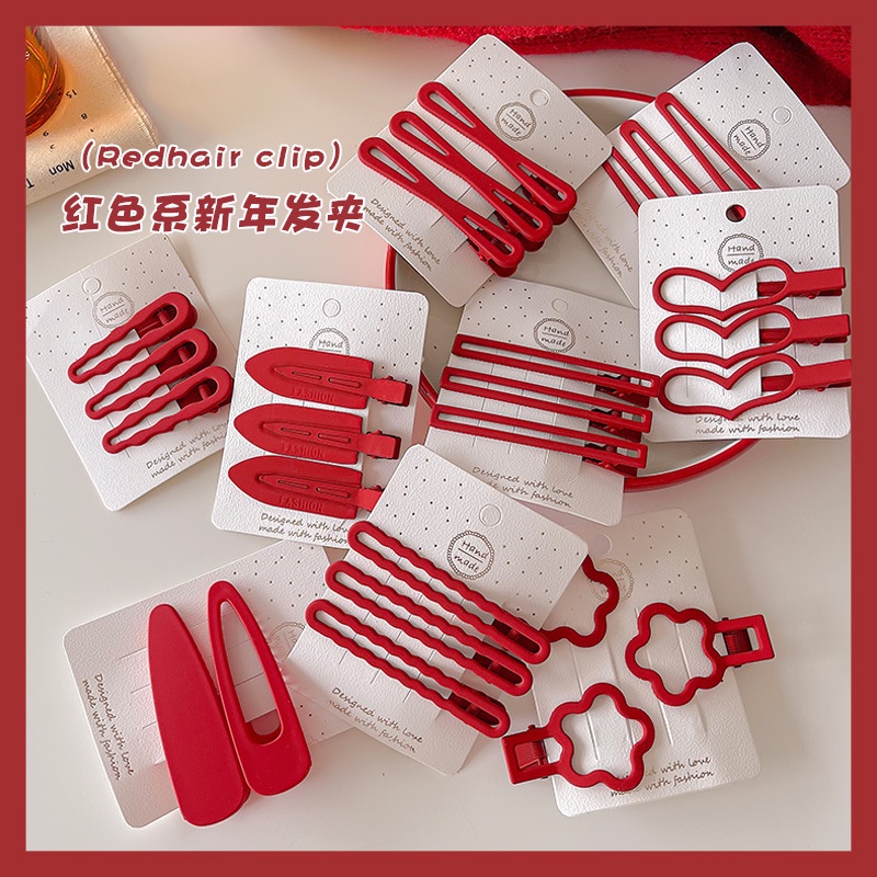 Klip Rambut Merah Tahun Baru Poni Dahi Depan Perempuan Kartu Cubit Samping Di Tahun Tahun Baru, Hiasan Kepala Klip Kecil Duckbill Temperamen Sederhana