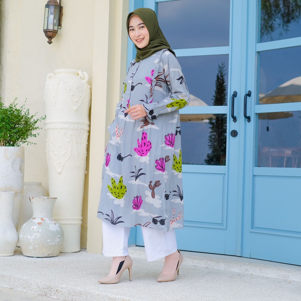 ATASAN TUNIK MOTIF KAKTUS KATUN RAYON TWILL