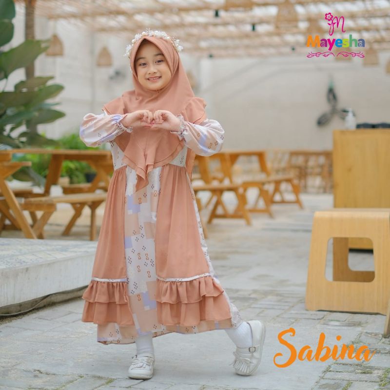 [3-7 TAHUN] SET GAMIS LEBARAN ANAK CEWEK SET HIJAB 3-7 TAHUN SABINA ORIGINAL BY MAYESHA / SET GAMIS OUTER HIJAB PED INSTAN ANTEM ANTI TEMBEM KHIMAR REMPEL 3 4 5 6 7 TAHUN SABINA