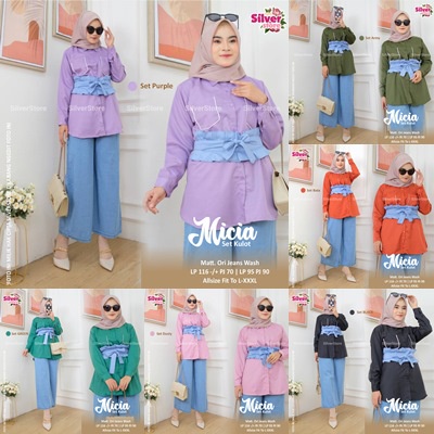 MICIA SETELAN / 27.6 / ONESET KATUN MIX JEANS WASH / ALLSIZE JUMBO / SETELAN WANITA FIT TO XXL / SILVER