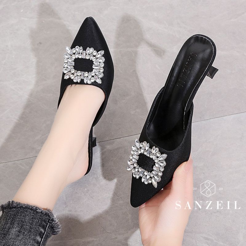 SANZEIL Clare Mules Heels Wanita Import Elegan dengan Acc Diamond