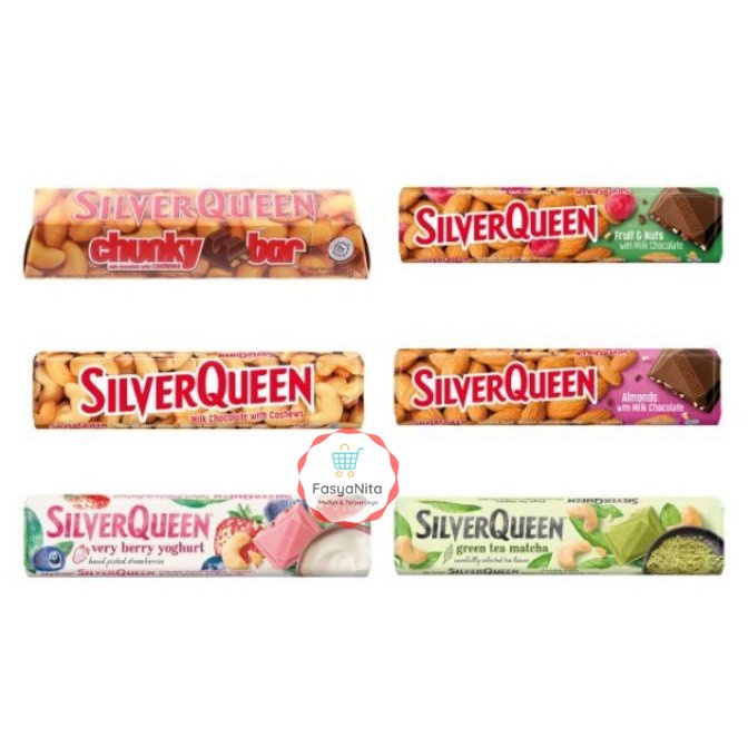 

SilverQueen kecil Milk Chocolate Cashew Almond fruit nut chunky yoghurt green tea silver queen