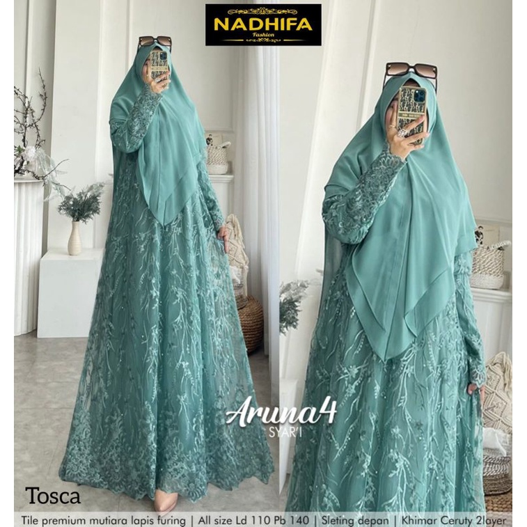 ARUNA # 4 SYARI/GAMIS SYARI JUMBO LD 110 PESTA PARTY DRESS PREMIUM BROKAT BRUKAT TILE MUSLIM MODERN 