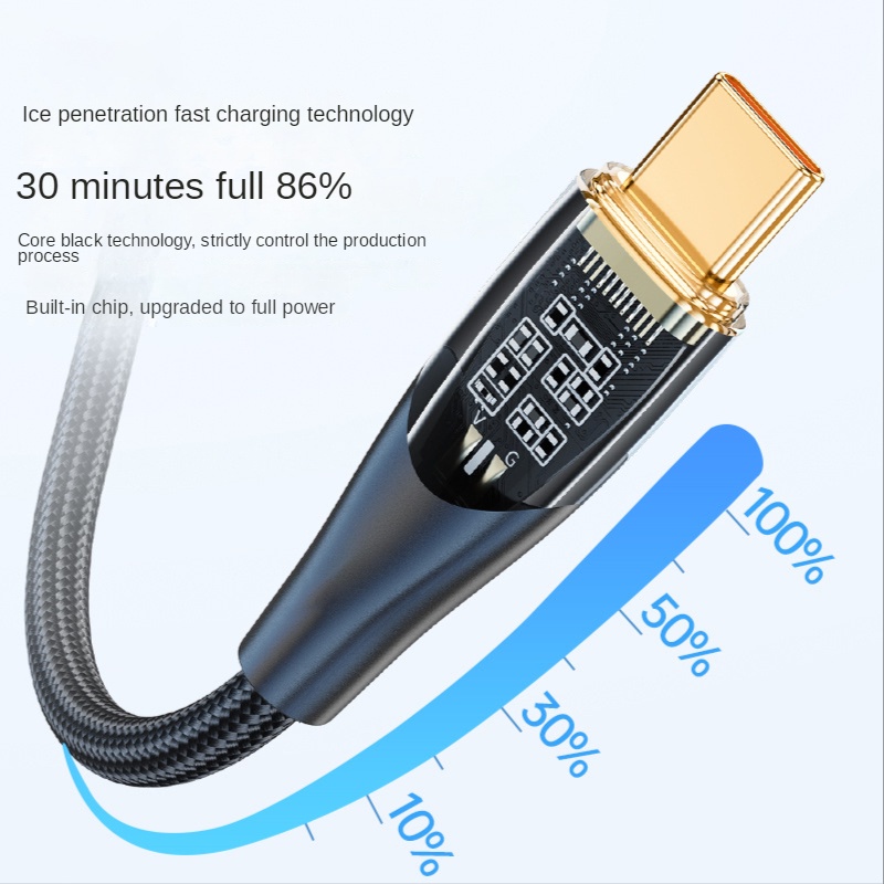 120w Transparan Kabel Pengisian Super Cepat 6A Nylon Braided Micro USB Ke Tipe c Flash Charging Wire Untuk Huawei Samsung