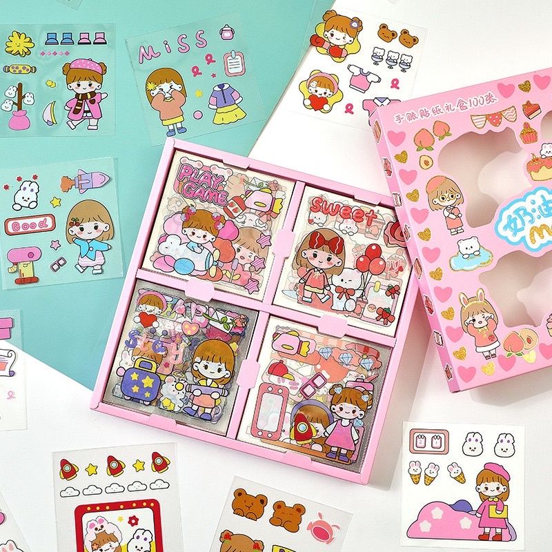 minigo 100 Lembar Stiker Motif Kartun Korea Lucu Anti Air Dekorasi Handbook Scrapbook DIY