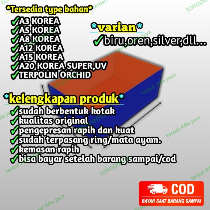 terpal kolam kotak ukuran 3x2x1 bahan A12 Korea