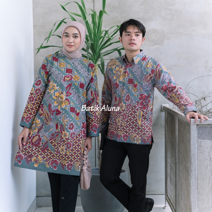 Couple Pasangan Batik Modern Premium Lengan Panjang Atasan Batik Tunik Wanita Couple Kemeja Batik Pria Best Seller BAHAN KATUN PRIMA BY FASHION BATIK ALUAN